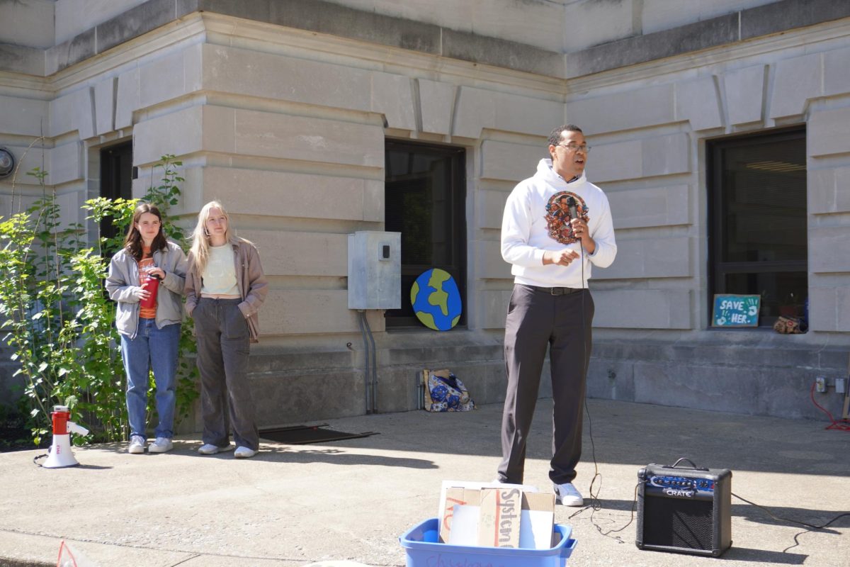 Isak Asare addresses participants at the Hoosier Power Energy Rally