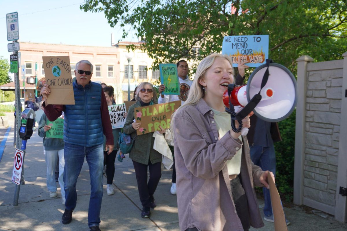 Lydia Arnold leads rallygoers at the Hoosier Power Energy Rally on Sunday, April 21, 2024